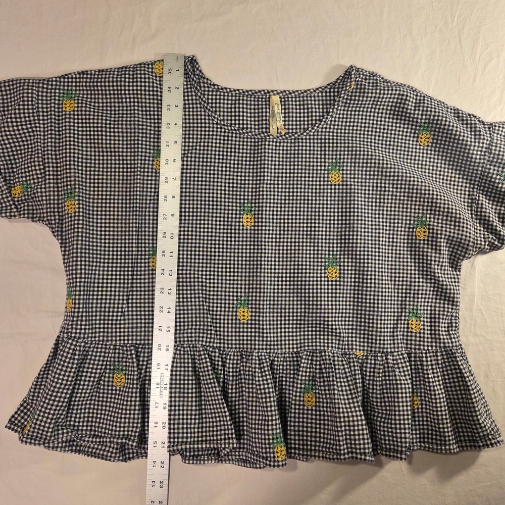 Girl Krazy Women's Pineapple Print Embroidered Gingham Peplum Bouse, Size L - Picture 8 of 10